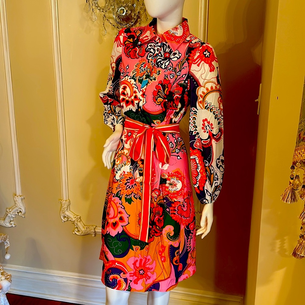 Dalia MacPhee Floral Shirtdress Shirt Style A-Line Dress Size S - Picture 11 of 14